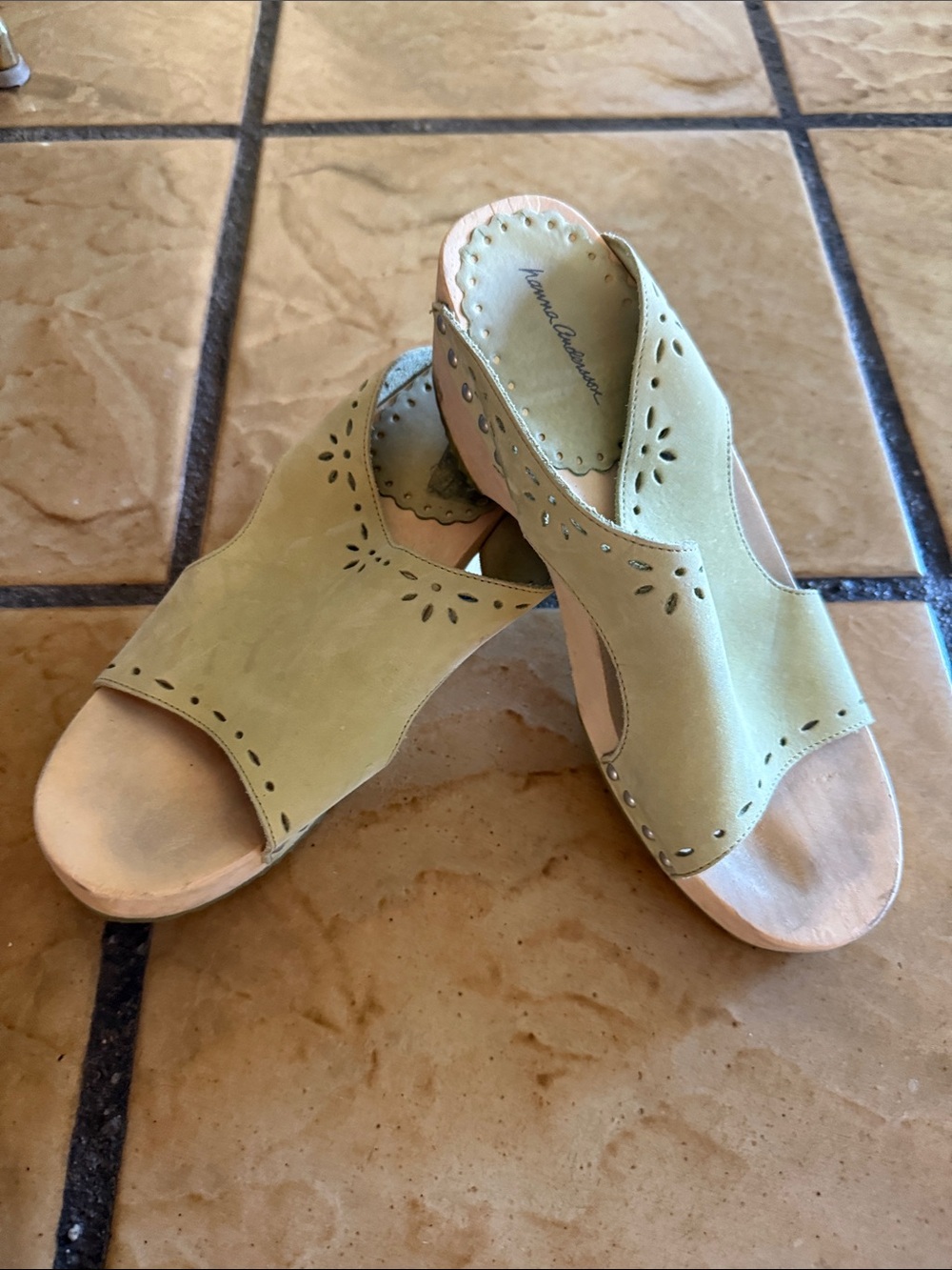Neiman Marcus Olive Green Suede Open-Toe Slip-On Mules